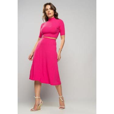 Imagem de Saia Midi Godê Canelada Pink Salvatore, Rosa, M