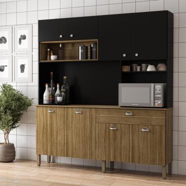 Imagem de Armario de Cozinha Compacta Sydney 8 Portas 1 Gaveta em MDF 182cm Amadeirado Freijó Nero