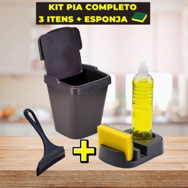 Imagem de Kit Cozinha 3 Peças Kit Elegance 5L Plástico Polipropileno com Tampa Porta Detergente e...