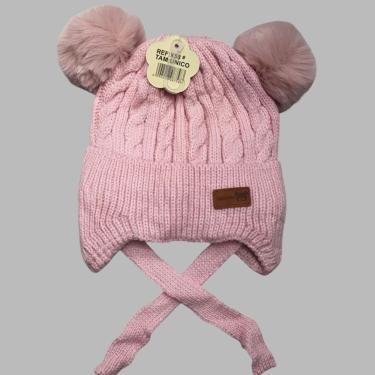 Imagem de Gorro Infantil OEM Gorro Touca Infantil com Dois Pompom Acrílico Elastano Tamanho Único Rosa Menino e Menina