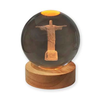 Imagem de Luminária Abajur USB Cristo Redentor Decorativa para Quarto com Esfera de Vidro 3D LED Planetário Transparente Apex