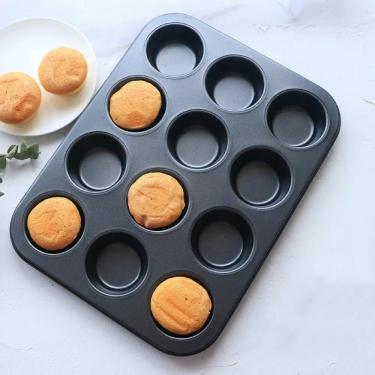 Imagem de Forma para Pão de Queijo 12 Cavidades Preta Cupcake Empadinha para Assar Bolinhos em Aç...