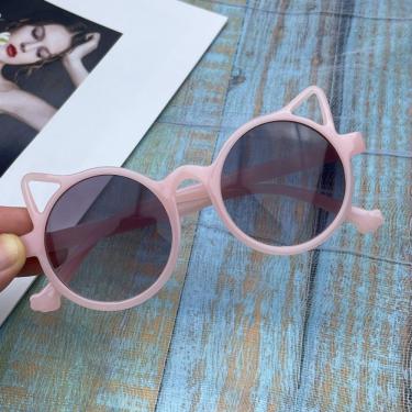 Imagem de Óculos de Sol Infantil OEM Orelha de Gato em Plástico Rosa Cinza Clar com Proteção UV400 para Bebês Meninas
