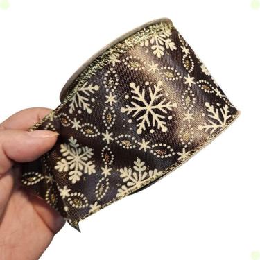 Imagem de Fita Decorativa 01574 6,3 cm X 9,15 m com Arame Marrom Tok da Casa