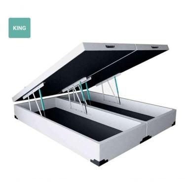 Imagem de Cama Box com Baú King 193x203 Estrutura em Madeira com Abertura Pneumática Branco