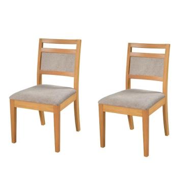 Imagem de Conjunto 2 Cadeiras Caribe Madeira Maciça com Tecido Bouclé Estofado Amêndoa para Sala de Jantar