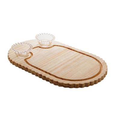 Imagem de Tábua de Madeira com Bowls Tabua Madeira C- 2 Bowls Cristal Pinus 40x25x6cm para Servir...