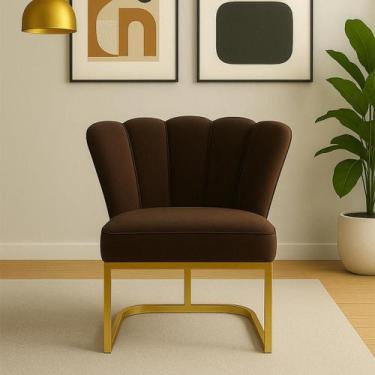 Imagem de Cadeira Decorativa Pétala Veludo Base Metal Sala de Jantar - Impactus 