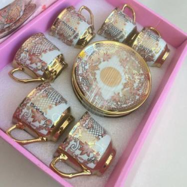 Imagem de Jogo De Xicara Com Pires De Café De Porcelana 12 Peças Luxo(Xicara Ver