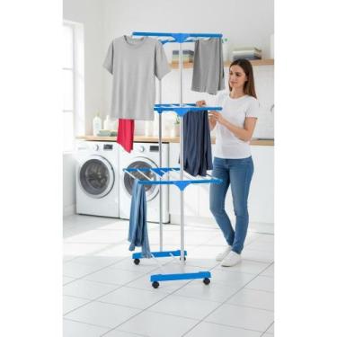Imagem de Varal Torre 3 Andares Azul Dobrável com Rodas Grande - Congratulations