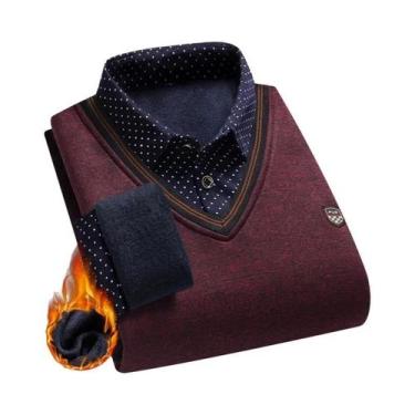Imagem de Camisa Polo Masculina Com Forro De Fleece, Pullover Casual Quente E Gr