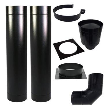 Imagem de Kit cham preto 9pol 2M completo c/chapeu canhão/curva 90 - LAURINDOS C