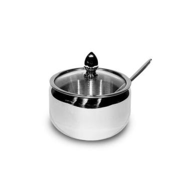 Imagem de Açucareiro Pote 240ml de Aço Inox e Tampa de Vidro C/ Colher - Uny Hom