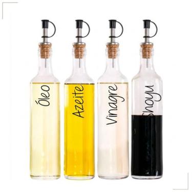 Imagem de Galheteiros de Vidro 500ml  Bico Dosador Cortiça  Vinagre  Azeite  Sho