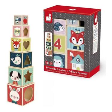 Imagem de Brinquedo De Empilhar Piramide Baby Forest Com 6 Blocos Didáticos Em M