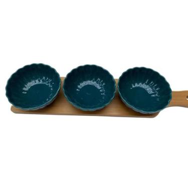 Imagem de Petisqueira de Bambu com 3 bowls de Porcelana e espatulas AZ - Pracaza