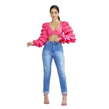 Imagem de Calça Feminina Biotipo Jeans Com Barra e Destroyed, Azul, Médio, 38