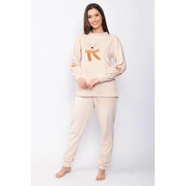 Imagem de Pijama Longo Top Catz Plush Bordado Bege, GG