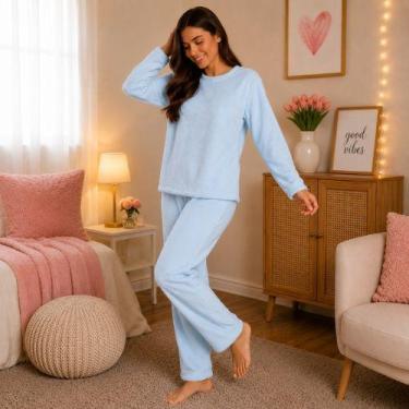 Imagem de Pijama Feminino Soft Adulto Inverno Peluciado Quentinho Manga Longa Ca