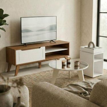 Imagem de Kit Sala de Estar Lotus Rack 60" Mesa Centro Espelhada MDF Off White D