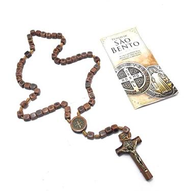 Imagem de Terço São Bento Conta Quadrada Marrom com Folheto