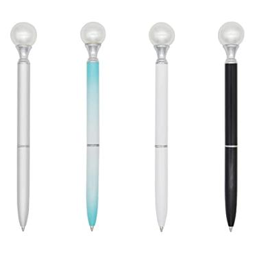 Imagem de Caneta esferográfica de metal Gullor com pérola grande, ponta média, tinta preta, 4 peças, 4 cores, Branco