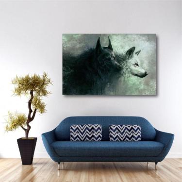 Imagem de Quadro Lobos Paisagem Artístico decorativo Tela em Tecido