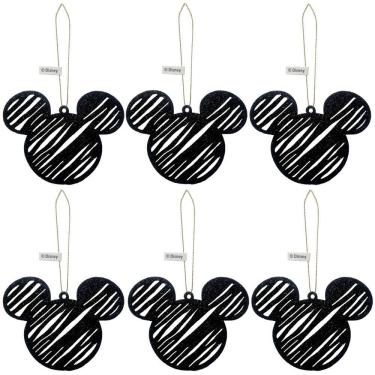 Imagem de Conjunto 06 Enfeites Para Árvore De Natal Temáticos Decorados Personagem Mickey Mouse - Preto Com Glitter - Decoração Natalina - Disney