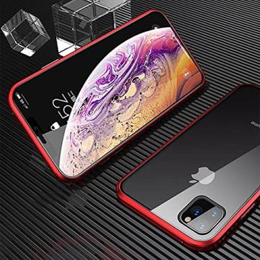 Imagem de Capa magnética de metal para iPhone 13 12 11 Pro Max Mini X XS XR 7 8 Plus SE 2020 360 tampa de vidro dupla face, vermelha, para iPhone XS