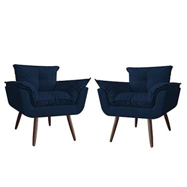 Imagem de Kit 02 Poltronas Decorativa Opalla Pés Palito Suede Azul Marinho - DS Estofados