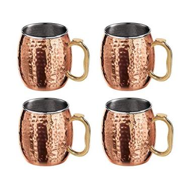 Imagem de Canecas Moscow Mule marteladas Oggi (453 g cada) folheadas a cobre P/S com alça EZ-Grip, conjunto de 4