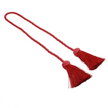 Imagem de peça borla tieback suporte de cortina corda de poliéster feito à mão bola pendurada decoração de franja para acessório de sala de estar, vermelho, 1 peça