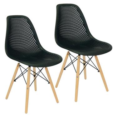 Imagem de Kit 2 Cadeiras Charles Eames Colmeia Eiffel Base Madeira - Preta
