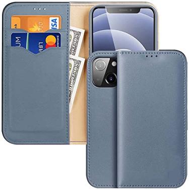 Imagem de KKFAUS para Apple iPhone 13 Series (2021) [Bloqueio RFID] Capa tipo carteira, couro [capa interna de TPU] Capa de telefone flip Folio Stand [porta-cartões] (Cor: azul, Tamanho: iPhone 13)