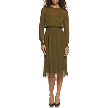 Imagem de TOMMY HILFIGER Vestido midi feminino com cintura sintética, Oliva escura, 38