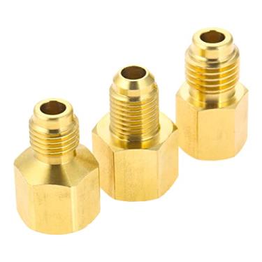 Imagem de HZ-MONSTAR Adaptador de tanque de refrigerante de latão R134A, adaptador de bomba a vácuo R410a com adaptador de tanque SAE fêmea de 5/16" x 0,6" SAE macho R12 R134A serve para sistema de refrigeração de ar condicionado HVAC 3 peças
