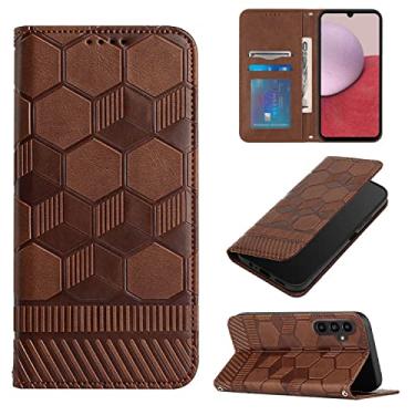 Imagem de Capas de telefone padrão futebol Samsung Galaxy A14 A 14 5G capa de couro slots de cartão de luxo clipe de carteira de telefone de negócios Samsung A14 5G capas (marrom escuro, Samsung A14 5G)