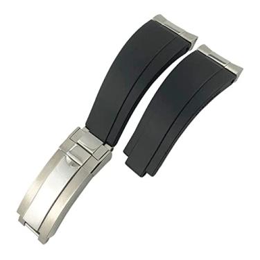 Imagem de AEMALL Extremidade curvada Metal Link Rubber Watch Band 20mm para Rolex Daytona GMT Slide Lock Buckle Submariner Silicone Sport Watch Strap (Cor: 55mm 55mm, Tamanho: ouro rosa)