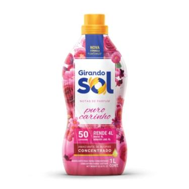 Imagem de Girando Sol Amaciante Concentrado Puro Carinho 1L Amaciante De Roupas Concentrado Rosa Nova Fórmula E Mais Intenso Rende 50 Lavagens