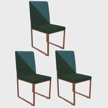 Imagem de Kit 03 Cadeira Office Stan Duo Sala de Jantar Industrial Ferro Bronze Suede Verde e Azul Turquesa - Ahazzo Móveis