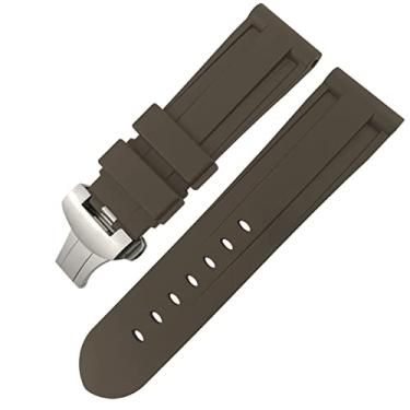 Imagem de DFAMIN Fecho de borboleta pulseira de borracha 24mm 26mm para Panerai LUMINOR Pulseira de relógio esportivo de silicone colorido submersível (cor: marrom prata 2, tamanho: fecho preto preto)