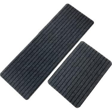 Imagem de KIT 2 Peças Tapete e Passadeira Listrada Antiderrapante Para Cozinha, Banheiro, Entrada, ETC (Grafite)