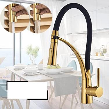 Imagem de Torneira para pia de cozinha LED preta giratória suspensa Torneira para pia de cozinha montada no deck do banheiro misturador de água quente e fria, b