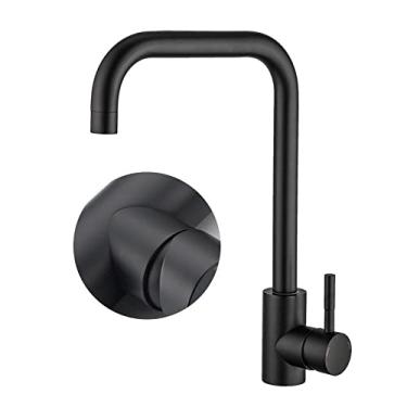 Imagem de Torneira de cozinha de aço inoxidável de ouro preto 360 Rotação Torneira de cozinha Deck Mount Torneiras misturadoras de pia de água quente fria, F