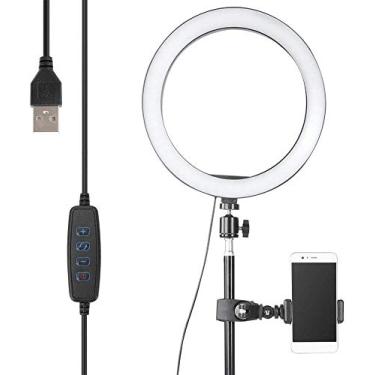 Imagem de Luz de selfie LED de 25,4 cm com tripé e suporte de telefone, regulável, 3 modos de luz, luz de maquiagem para transmissão ao vivo, maquiagem, vídeo e fotografia do YouTube