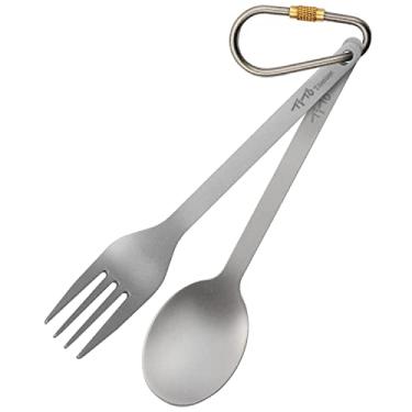 Imagem de TiTo Titanium - Conjunto de 1 Talher com 2 Peças (Garfo e Colher) em Titânio para Acampamento ao Ar Livre