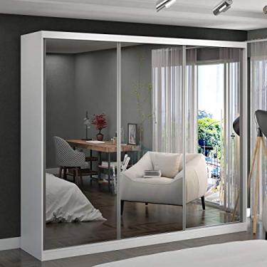 Imagem de Guarda Roupa Casal com Espelho 3 Portas de Correr 2 Gavetas Mdf Mm7320e3 Espresso Móveis Branco