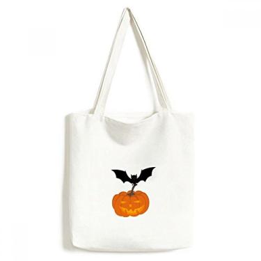 Imagem de Bolsa de lona Hallowmas com abóbora morcego para Halloween bolsa de compras casual