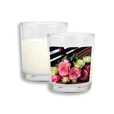 Imagem de Banco branco rosa com flores brancas e cera de incenso perfumada de vidro