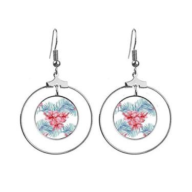 Imagem de Brincos modernos com símbolo de folha vermelha Art Deco, brincos pendurados com argola e argola